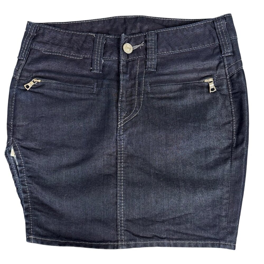 True Religion Womens Denim Mini Skirt w/Side Slit Size 28 Y2K Classic NWOT